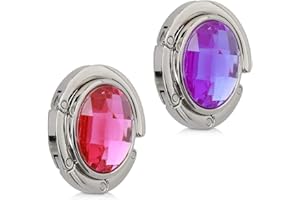 kwmobile 2X Crochet de Sac à Main - Accroche Sac Pliable en métal - Porte-Sac pour Table ou Bureau - Suspension Sac à Main et Petits Objets - Diamant Rose Clair-Violet-argenté