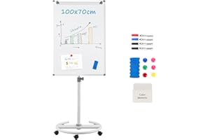 S SWANCROWN Pizarra Blanca Magnética Móvil 100x70cm, Pizarra Magnetica con Ruedas,Altura Ajustable, Pizarra Blanca con Soporte para Oficinas,Enseñanza