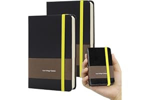 TUNJILOOL A7 Notebook, 2Pack Journal Leather Hardcover 192 Pages Thick Paper with 80GSM Blanks/Dotted/Grid, with Elastic Band & Inner Pocket for Writing and Sketching (A6, Black)