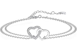 Arrebol Bracelet Coeur Femme Argent Sterling 925 avec Zirconium Réglable Chaine 16+4cm pour Saint Valentin Cadeau