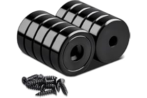 Aenienoe Aimant à Visser Puissant 20kg Aimants Neodyme Super Gros Aimant Puissant Contre-alésage avec Manchon en acier,Magnet 25mm 10 Pièces Noir