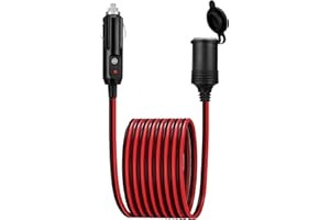SOSPIRO Car Cigarette Lighter Extension Cable 13ft/4m DC12V 24V 16AWG Lighter Extension Cord 20A Fuse, Male Plug to Femal Socket Extension Lead with LED Lights for Camping Tire Inflator Air Compressor