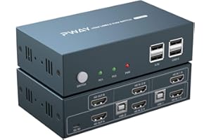 PWAY HDMI Switch KVM a 2 porte Supporto doppio monitor 4K@30Hz Y: U: V: 4: 4: 4 con 2 PC Cavo HDMI e USB da 5 piedi Sistema compatibile Windows/Linux/Mac ecc