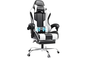 ‎GTPLAYER GTPLAYER Bürostuhl Gaming Stuhl Massage Gaming Sessel Ergonomischer Gamer Stuhl mit Fußstütze, Kopfstütze Massage-Lendenkissen, Gepolstert Gaming Chair, Drehsessel Weiß