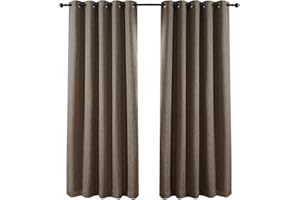 QINUO HOME Double Layer Linen Effect Machine Washable Fully Lined Energy Smart Solid Grommet Curtains Blackout Curtinas Para Sala for Baby Room New York,1 Pair, 46" W×54" L, Stone