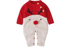 Geagodelia Carino Natale Maglioni Cappotto da Neonati Unisex Manica Lunga Pagliaccetti Lavorati a Maglia Tuta Renna Abiti Complessivi 0-18 Mesi da Bambini