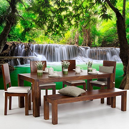 Vlies Fototapete PREMIUM PLUS Wand Foto Tapete Wand Bild Vliestapete – DEEP FOREST WATERFALLS – Wasserfall Bäume Wald Thailand See Wasser Meer – no. 067, Größe:300x210cm Vlies - 9