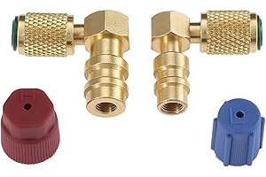 Aupoko R12 to R134A High/Low AC Port Retrofit Conversion Adapter Fitting Kit, R12 to R134A Retrofit Kit, Quick Coupler Valve A/C 90° Fitting, High and Low Side R-12 to R-134A Retrofit with 2 Caps