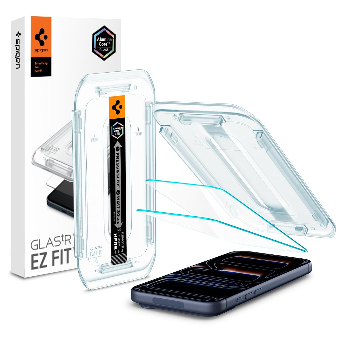 Spigen EZ Fit Screenprotector [2 Stuks] voor iPhone 17 Pro / 17 | iPhone 16 Pro, Gehard glas, Incl. installatiesjabloon, Case friendly, 9H hardheid