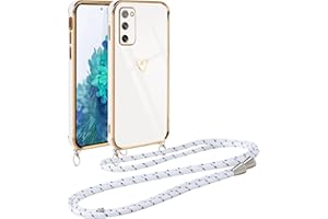 Vauki Funda con Cuerda para Samsung Galaxy S20 FE 4G/5G, Patrón de Corazón TPU Carcasa, con Colgante Ajustable Collar Correa para el Cuello Cadena Cuerda, AntiChoque Suave Silicona Cover, Blanco