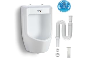 KROCKAZONE. Urinoir en plastique sans eau avec tuyau, tamis d'urinoir et accessoires – Set WC pour homme avec cuvette à pied en plastique pour jardin, toilettes, maison, camping, chantier – Blanc