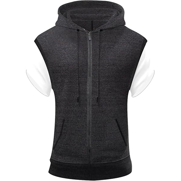 Ophestin Heren mouwloze hoodies ritssluiting sweatshirt mode trekkoord contrasterende kleur capuchon tank top met zakken, Rood, M