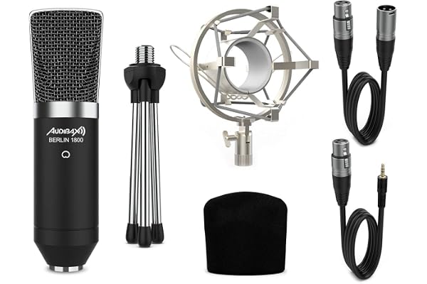Audibax Berlin 1800 Silver - Studio Condesandor Microphone - Svar vid frekvens 20 Hz/20 KHz - Professionell mikrofon med kard