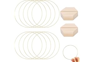 Divono 10 Stück Metallringe, 4 Zoll/10 cm Drahtringe zum Basteln, mit 2 Holzständern, Bastelringe, goldene Metallringe für Hochzeitsfeier-Dekoration(Gold)