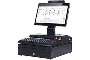 BGAZA Pantalla táctil de 14,1 pulgadas, caja registradora, teclado, impresora incorporada de 58 mm, paquete completo, computadora POS, POS de fábrica, caja registradora Para comercios y empresas(Nero)