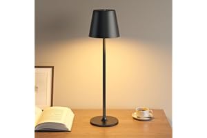 UPXNBOR Night Light, LED Touch Bedside Table Lamp, Cordless Rechargeable USB Table Lamp, 3-Level Dimmable Brightness, IP54 Waterproof, Full Metal Housing, Dual Battery Power, Black