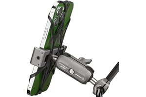 FANAUE Motorcycle Phone Mount for Rearview Mirror Clip U-Bolt Base, 360° Adjustable with Built-in Rubber Pads and Tether,Compatible with RAM Mounts (CC-06T)