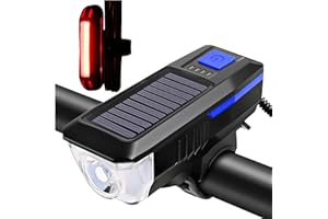 FAY BLESS Luce Bici Per Bicicletta Con Energia Solare E 3 Modalità, Faro A LED E Campanello Impermeabile - Ricaricabile Tramite USB, Perfetta Per Bici Da Strada E Da Montagna