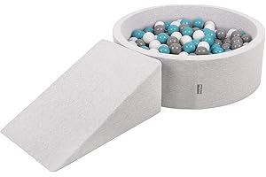 KiddyMoon Area di Gioco in Schiuma con Tondo Piscina di Palline (100 Palline) per Bambini, Grigioch:Grigio/Bianco/Turchese