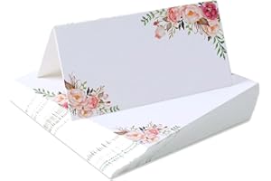 HUSHRICH Place Cards for Table Setting - 60Pcs Blank Table Place Cards with Flower Pattern, Tables Seating Name Card for Weddings, Banquets Dinner Parties (Folfding Size 2 x 4 inches)