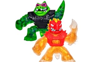 Heroes of Goo Jit Zu Coffret Duel avec Attaque Jet d’Eau - Coffret de 2 Figurines Dont Une dorée Blazagon vs Rockjaw 41053 Multicolore