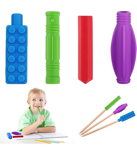 Accessori per matite, matita da masticare, in silicone, per masticatori con particolari esigenze motorie orali, bambini sensoriali, punta masticabile per (rosso, taglia unica