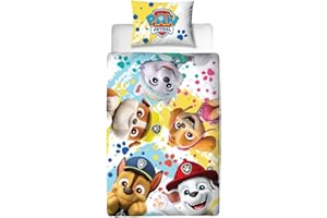 Character World Paw Patrol Parure de lit Simple pour Enfant avec Housse de Couette réversible Double Face avec taies d'oreiller Assorties | Polycoton