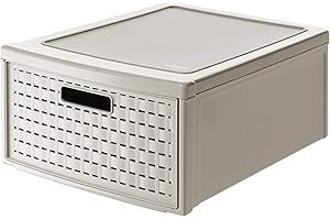 Rotho, Country, Drawer box 19.2 l in rattan-look, Plastic (PP) BPA-free, cappuccino, groß/19,2l (45,0 x 34,0 x 20,0 cm)
