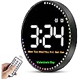 10" Large Digital Wall Clock, Plug-in Alarm Clock, 12/24H Gym Clock with Remote Control/Count Up & Down/10-Level Dimming/Dual Alarm/Day/Date/TEMP/Colorful Light/Festival LED Wall Clock for Living Room