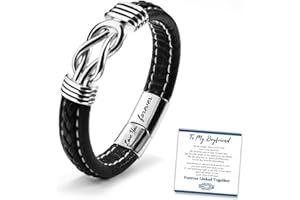 SUNSH Bracciale Uomo In Pelle Intrecciata Infinity Knot In Acciaio Inox Per Fidanzato Marito To My Boyfriend Husband Inciso Love You Forever Bracciale 8/8.5/9in