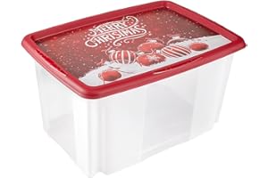 keeeper Boîte de Rangement avec Motif Noël et Couvercle, 55 x 39,5 x 29,5 cm, 45 L, Wika, Rouge