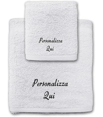 Set Asciugamani Personalizzati Con Ricamo - 2 Pezzi 50x100 E 40x60 Cm - Certificato OEKO-TEX - Foto 3