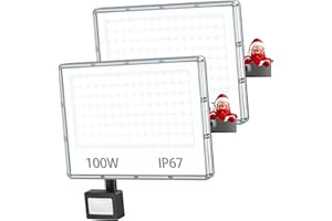 TOPAUBUB Projecteur LED Exterieur Detecteur de Mouvement 100W - 10000LM Spot LED Extérieur Detecteur de Mouvement Etanche IP67 6500K Blanc Froid 2 Pièce Phare Exterieur avec Detecteur pour Jardin