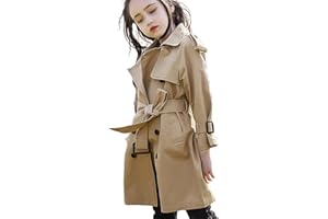 amropi Filles Trench-Coat Coton Automne Veste Single Breasted Trench Manteau pour 4-17 Ans
