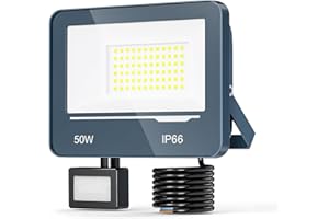 TOPAUBUB Spot LED Extérieur Detecteur de Mouvement 50W 5000LM - 6500K Blanc Froid Projecteur LED Exterieur Detecteur de Mouvement, IP66 Projecteur Extérieur avec Détecteur Jardin(1 Pièce)