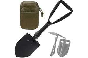 Urby Compact Foldable Shovel Survival Tool for Camping, Hiking and Outdoor. High Strength Tactical E Tool Shovel Military Style for Offroad, Truck, Car Emergency and Recovery (Green Bag)