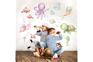 kina - R00688 Autocollants Muraux Enfant écologique et hypoallergénique Effet Tissu Doux Repositionnables Poisson de mer Décoration Bébé Nouveau Pépinière Adhésif Peint