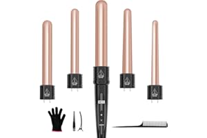 VIYSPNV Ferro Arricciacapelli 5 in 1 Piastra Onde per Capelli con Temperatura Regolabile 80°C - 230°C e Display LCD Ondulatore Modellatore con Ferri di Diverso, Guanto, 2 Clip, Pettine