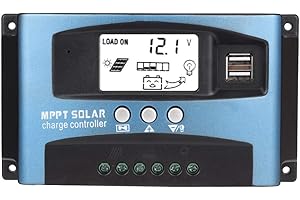 DEWIN Display LCD Regolatore di Carica Solare, 40A/50A/60A/100A, Controller Doppio Pannello Solare USB, Monitoraggio Messa a Fuoco Automatica MPPT, Regolatore Batteria Pannello Solare, 12/24V(60a)
