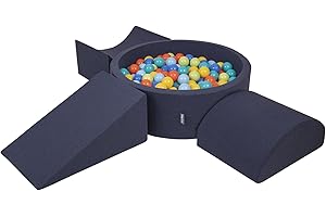 KiddyMoon Area di Gioco in Schiuma con Tondo Piscina di Palline (200 Palline) per Bambini, Blu Scuro:Verdech/Arancione/Turche/Blu/Azuro/Gialo