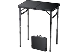 ‎FUNYKICH FUNYKICH Campingtisch Klapptisch 58x40cm, Faltbarer Grilltisch mit 3 Höhen Verstellbarer(26/48/70cm), Aluminium Tragbar Falttisch, MDF Platten Multifunktionstisch für Picknick Camping Balkon - Schwarz