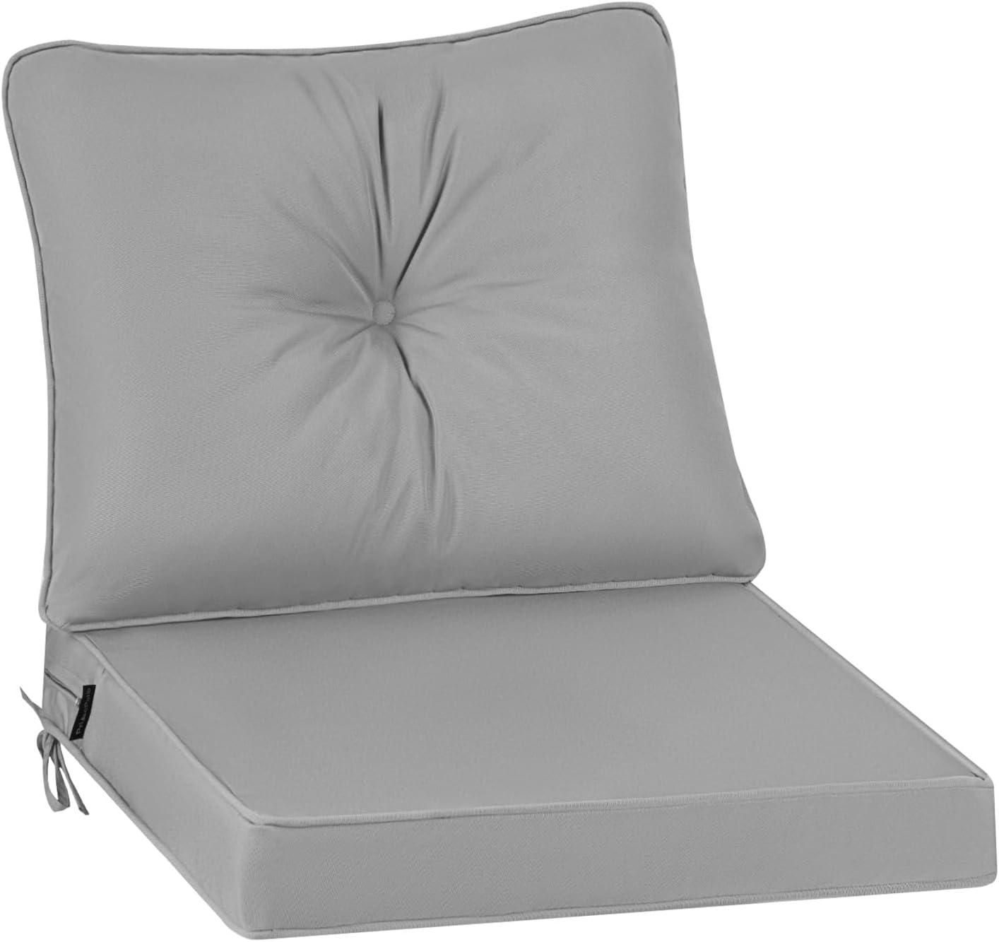PRIMEPATIO Outdoor Garden Chair Cushion with Backrest, 7cm Thick Waterproof Patio Seat Pad for Low-Back Sofa Chairs, Replacement Garden Furniture Cushion with Ties, 50 x 50cm, Grey