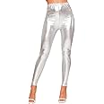 WearAll Women's Shiny Metallic Print High Waisted Disco Pants Leggings Ladies Stretch 8-14