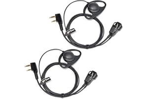 HYS Walkie Talkie Earpiece D-Shape Headset Compatible with Baofeng UV-5R BF-888S UV-82 Wouxun Kenwood 2 Way Radio, Inline PTT Mic Headset for Police Security (2 Pack)