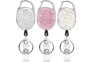 WONWOOD_DIRECT Llavero Retráctil, 3 piezas, Carrete Retráctil de Insignia de Diamante de Imitación Brillante, Llavero Extensible para llevar una pase de tarjeta llave de puerta porta credenciales