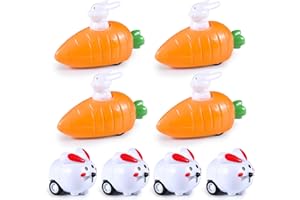 ZeYou Lapins à Remonter avec Carotte, Ensemble de Lapins de Pâques, Lot de 4+4 Pâques Lapins à Remonter avec Carottes, Jouet a Remonter pour Enfants, Cadeau de Pâques pour Garçons et Filles(4+4)