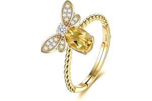 chengxun 925 Sterling Silber Gelbe Biene Ring für Frauen Zirkonia Einstellbare Größe Ring Schmuck Geschenk, Sterling Silber, Zirkonia