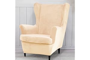 Qelus Samt Ohrensessel Überzug,Sesselbezug Ohrensessel,Plüsch Stuhlhussen Sessel，Möbelbezüge Schutz für Wohnzimmer Schlafzimmer Dekoration （Beige）