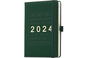 HOLDERZWU Agenda 2024 avec un jour par page,A5 journalier académique, planificateur mensuel et quotidien horaires, janvier 2024 à décembre 2024,couverture rigide Bloc - Notes, 14,5 x 21,5 cm (Vert)