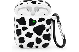 Mouzor Cute Airpods Case, Cow Print Airpods 2 Case, Cow Pattern Funny Cartoon Animals Soft Silicone Shockproof Charging Case Cover with Carabiner for Airpods 1st generation, Airpods 2nd generation